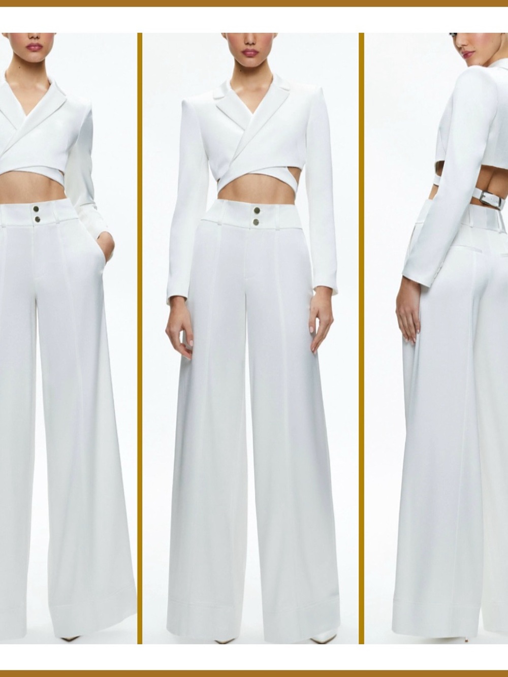 Alice + Olivia Leone Off White Cropped Wrap Belted Buckle Blazer - Picture 5 of 16